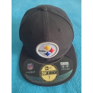 New Era 59Fifty NFL Football Pittsburgh Steelers Black Fitted Flat brim Hat Sz 7